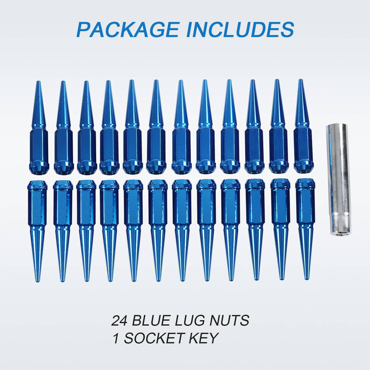 Solidspare 24PCS M14x1.5 Spike Lug Nuts 4.5 Tall Blue For 6 Lug GMC Chevy Ford With Key
