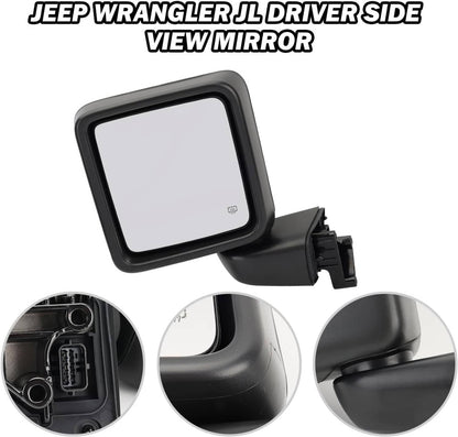 Solidspare Left Driver Side Power Heated Mirror Rear For 2018-2024 Jeep Wrangler Gladiator