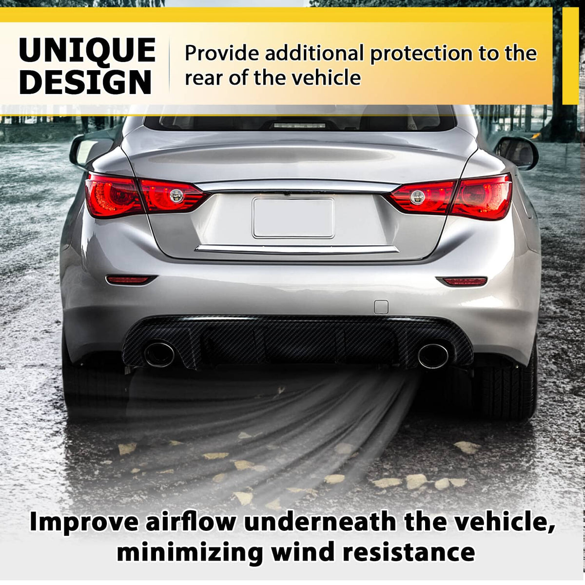 Solid Spare Rear Lip For 2014-2017 Infiniti Q50 Bumper Diffuser Wing Carbon Fiber Style
