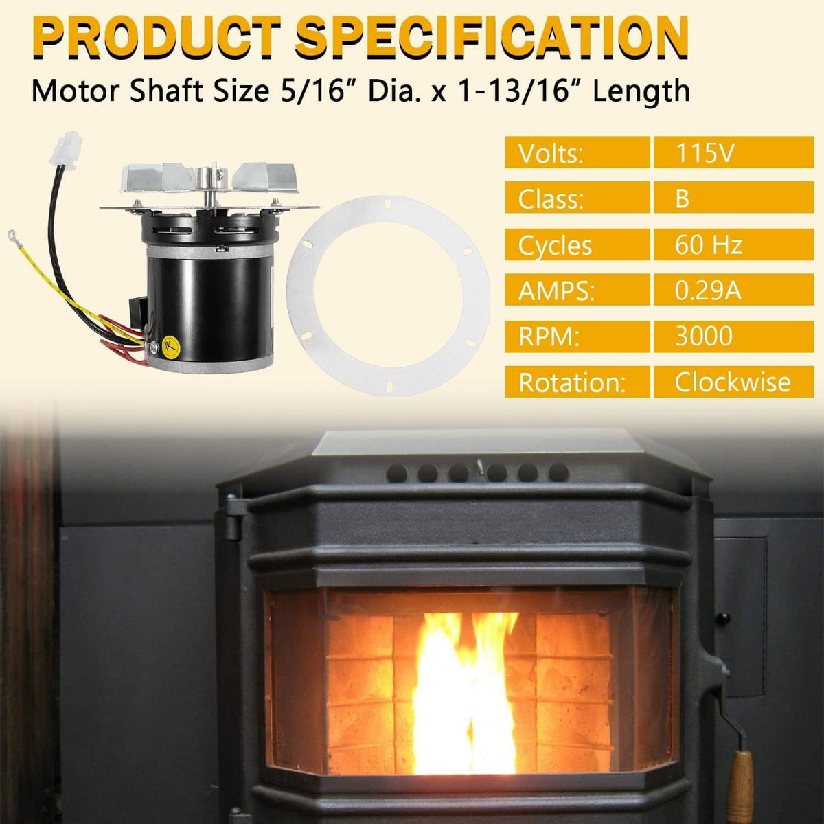 Solidspare 12056010 Pellet Stove Combustion Exhaust Blower Motor for Whitfield Advantage