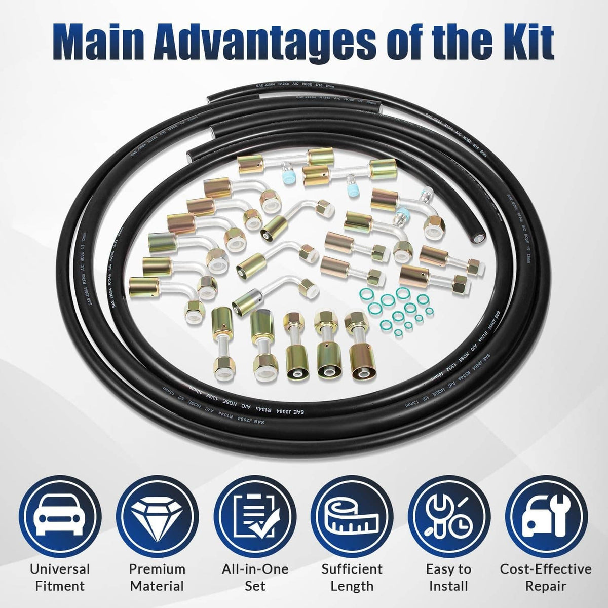 Solidspare Air Conditioning Hose & Fitting Kit Includes 6.5ft #6#8#10 AC Hoses and Fittings