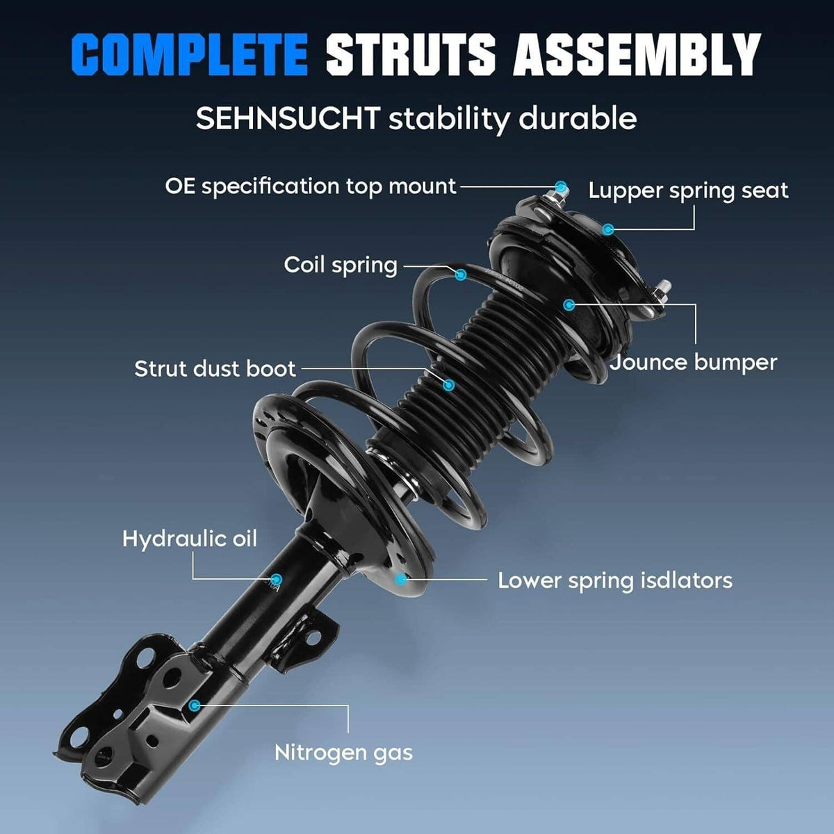 Solidspare 2x Front Complete Struts Shocks Absorbers For 12-17 Toyota Camry SE XSE 1333375