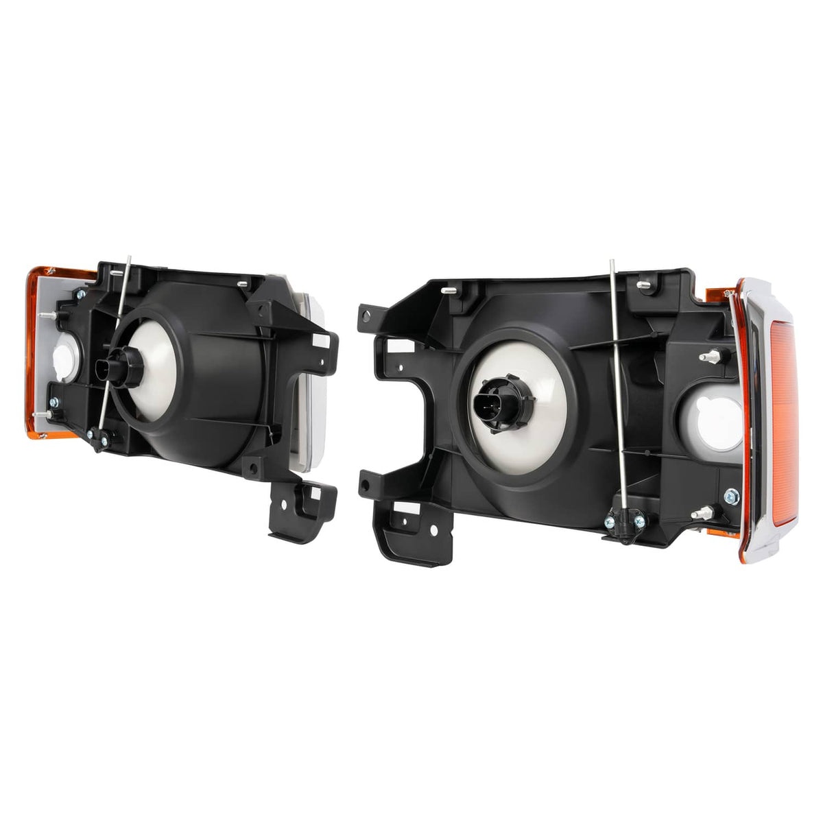 Solid Spare For 1987-1991 1990 Ford F150 F250 Bronco Truck Headlights Chrome Trim Headlamps