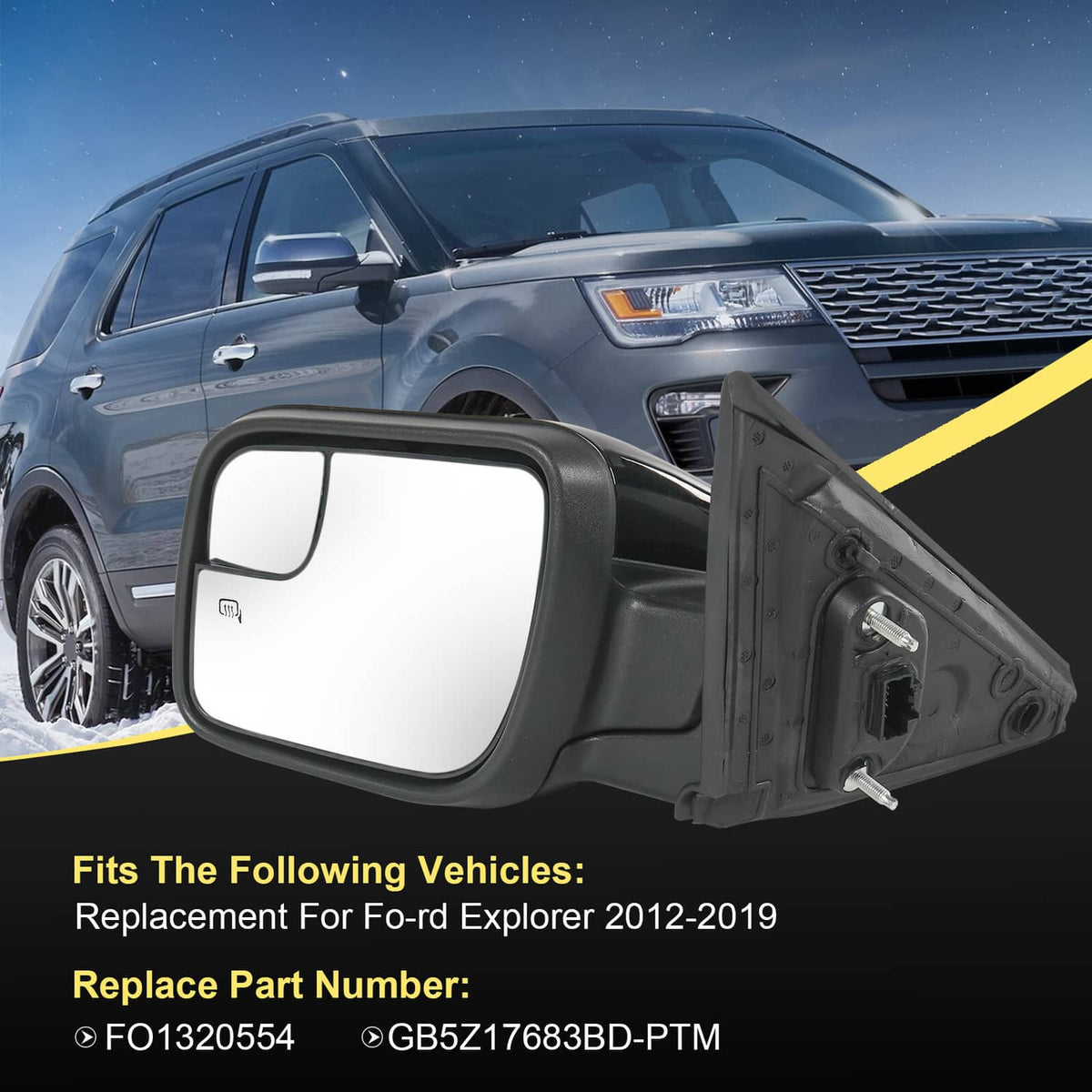 Solidspare Driver Side Heated Mirror w/ Puddle Light Power 7Pin For 2016-2019 Ford Explorer