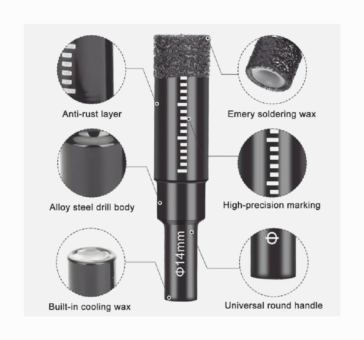 Solid Spare Black New Dry Diamond Drill Bits Durable For Porcelain Granite Tile Ceramic