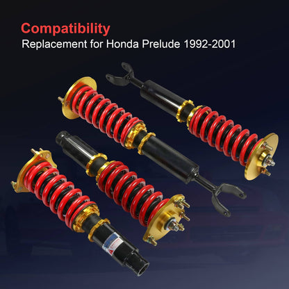 Solidspare 4PCS Front & Rear Coilovers Struts Kit Adj. Height For 1992-2001 Honda Prelude