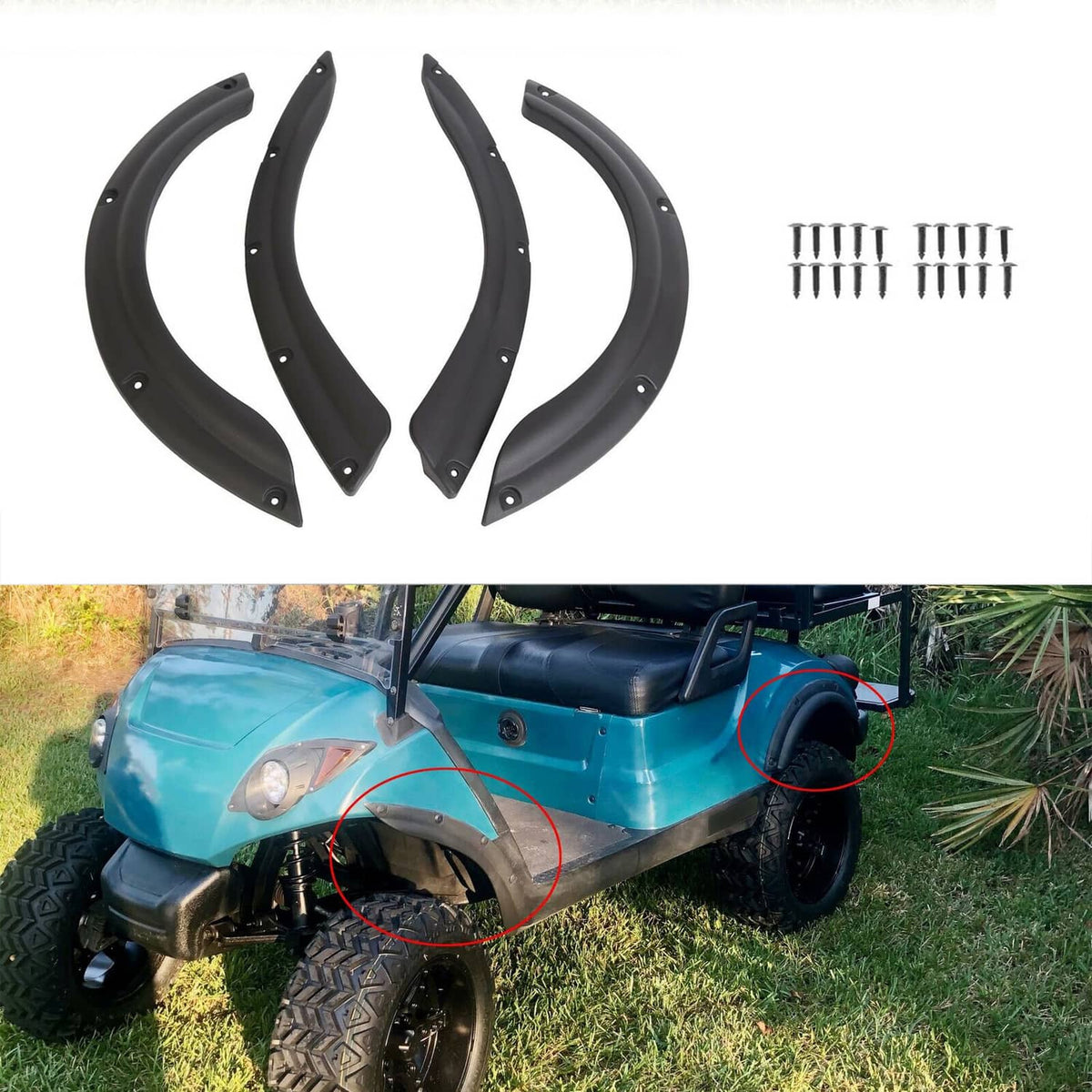 Solidspare Front & Rear Golf Cart Fender Flares W/ Screws For YAMAHA DRIVE G29 2007-2016