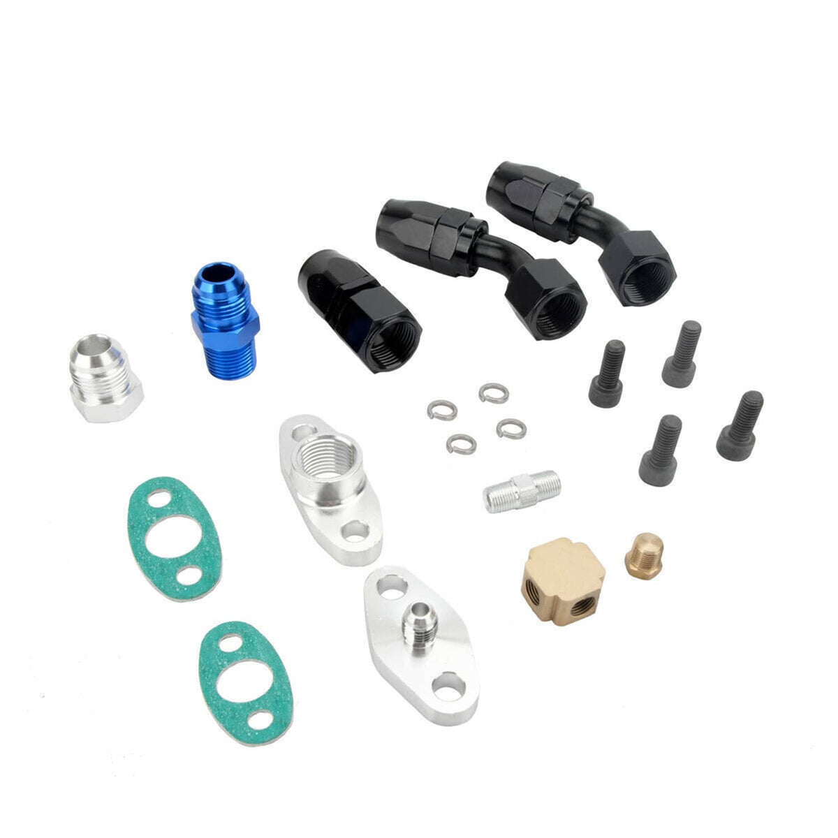 Solidspare Set Oil Feed Line+10AN Oil Drain Return Fitting For Turbo T3 T4 T6 GT45 T04E T66