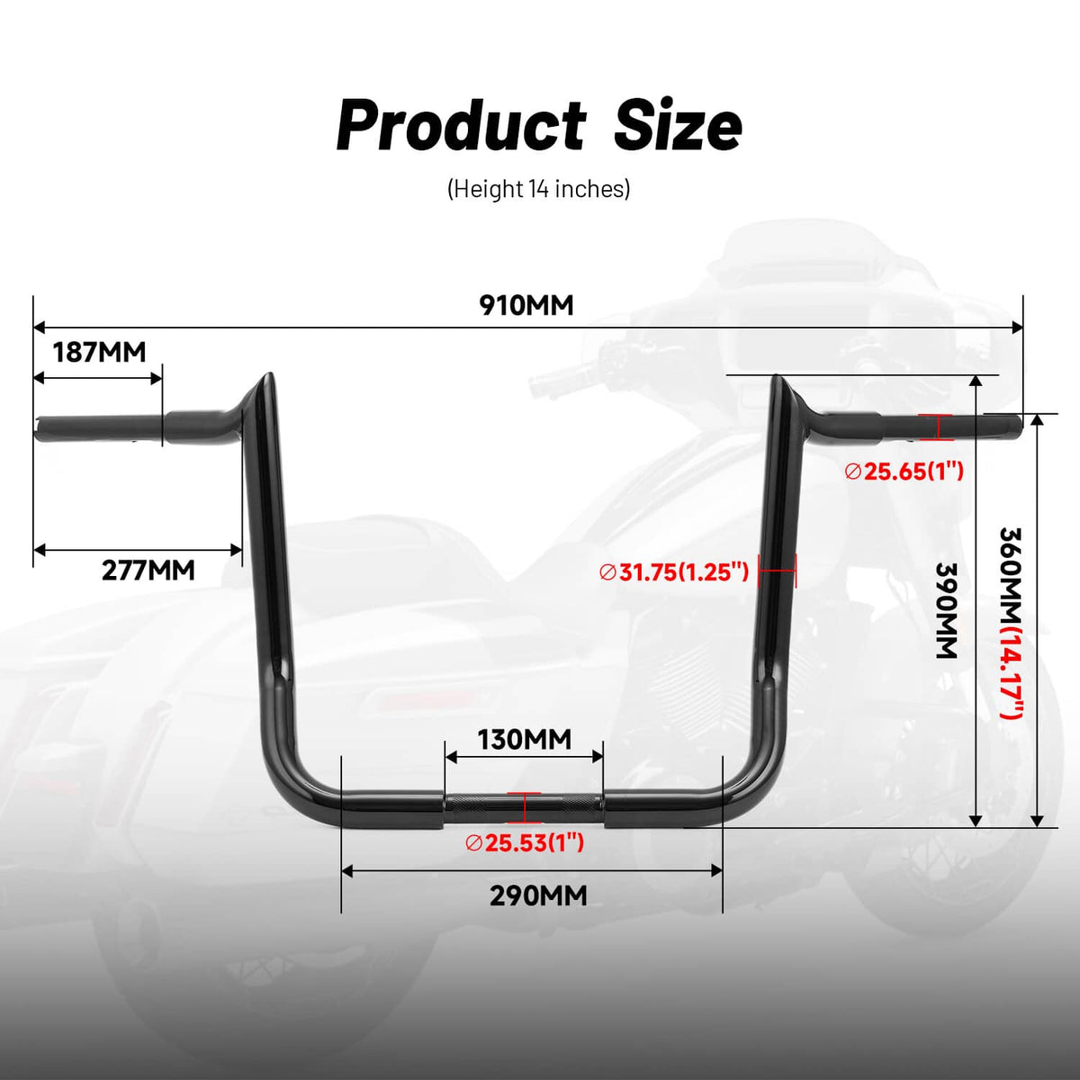 Solidspare 14" Rise Meathook Ape Hanger Handlebar For Harley Touring Electra Street Glide