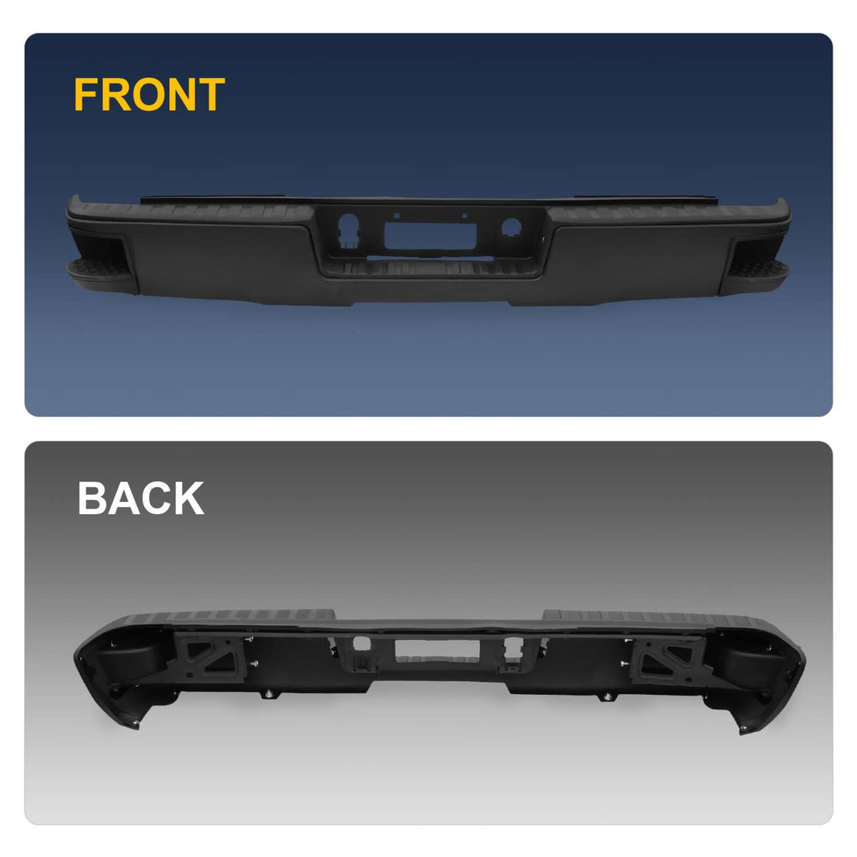 Solidspare Black Rear Step Bumper without Sensor Hole For 14-18 Chevy Silverado Sierra 1500