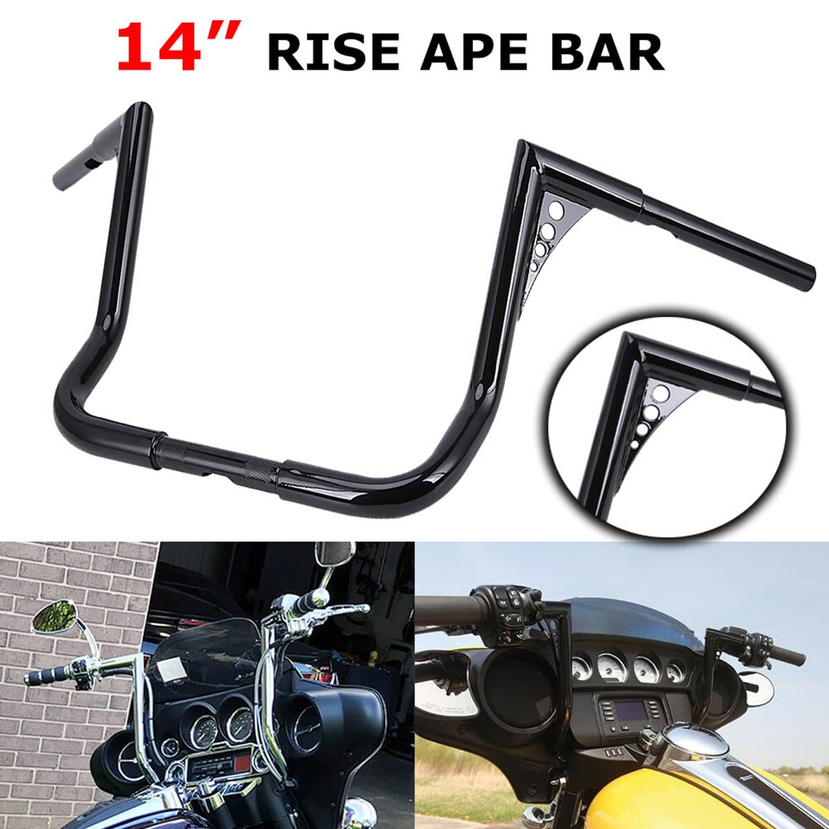 Solidspare 14" Rise Ape Hanger Handlebar Black for Harley Road King Electra / Street Glide