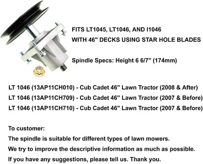 SPINDLE FITS 46" CUB CADET LT1045 LT1046 DECK REBUILD KIT LT1045 LT1046