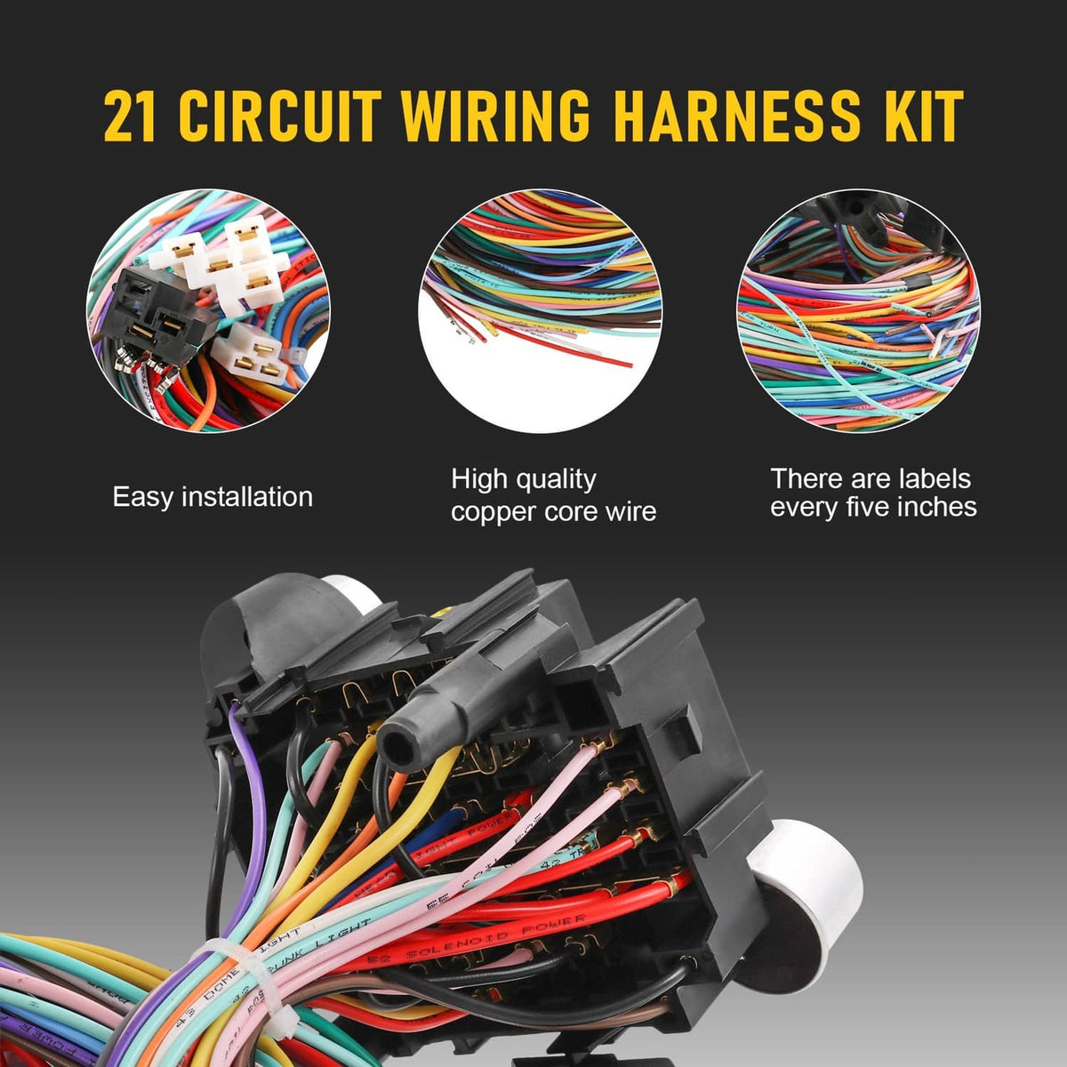 Solidspare 21 Circuit Wiring Harness Fit Chevy Ford Hotrods Universal Extra Long Wire