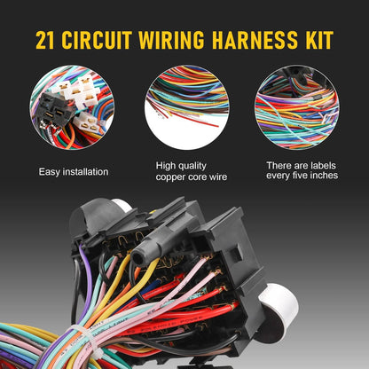 Solidspare 21 Circuit Wiring Harness Fit Chevy Ford Hotrods Universal Extra Long Wire