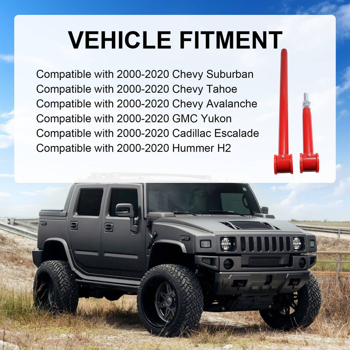 Solidspare Adjustable Rear Panhard Track Bar For 2000-2006 GMC Chevy SUVs Suburban 2500 Red