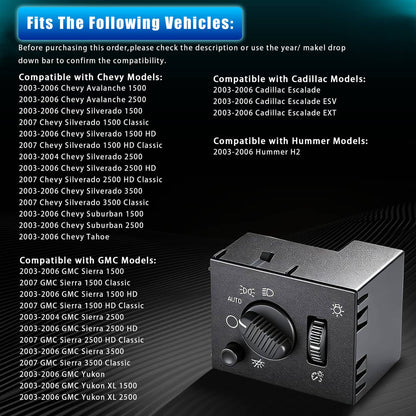 Solidspare LED Headlight Switch For 2003-2006 Chevy Silverado Suburban Tahoe Sierra Black