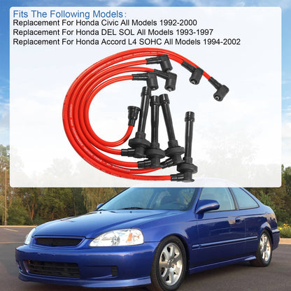 Solidspare JDMSPEED RED 10.5MM SPARK PLUG WIRE SET FIT 1998-2002 HONDA ACCORD 2.3L DX LX EX