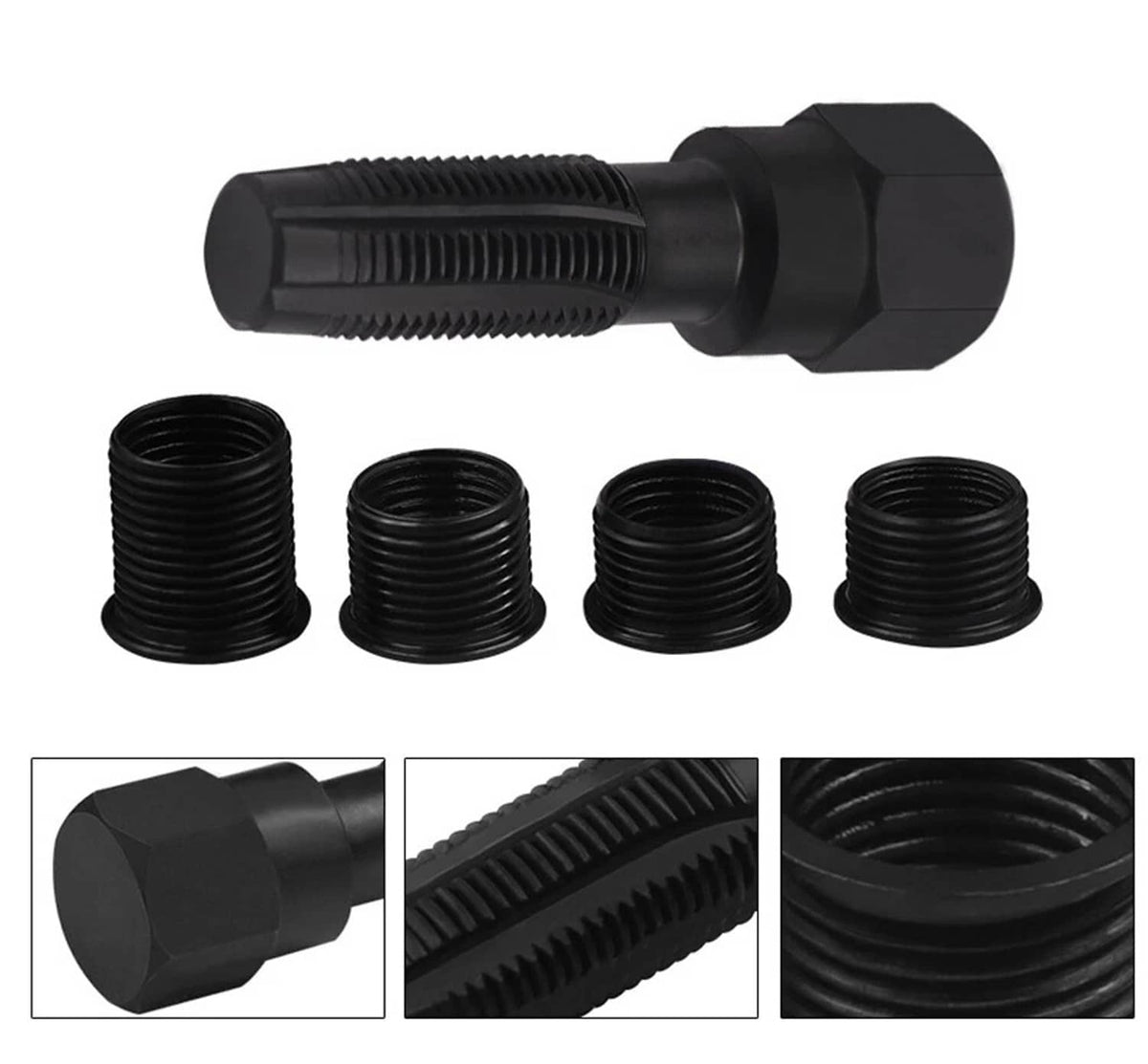 Solid Spare 14mm Spark Plug Rethread Thread Repair Kit Helicoil Reamer Tap Tool w/ 4 Inserts