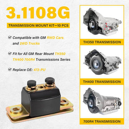 Solidspare 3.1108G Transmission Mount Kit fits GM RWD Cars and 2WD Trucks TH350 TH400 700R4