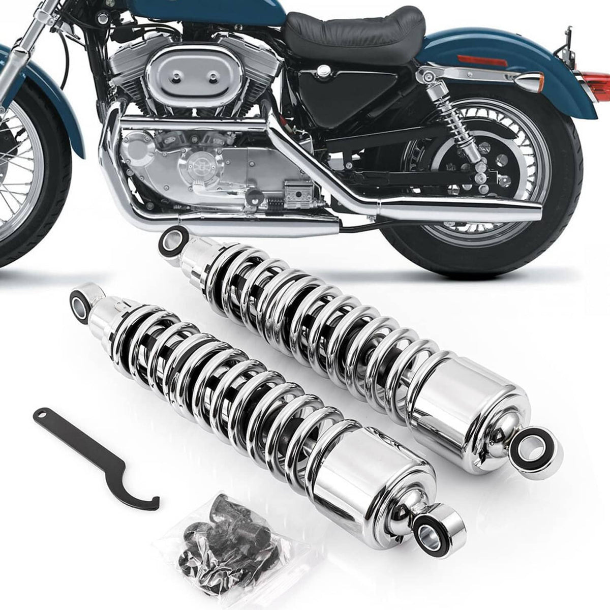 Solidspare Chrome 15" Rear Shocks Absorbers for Harley Sportster 883 Roadster XL883R 02-17
