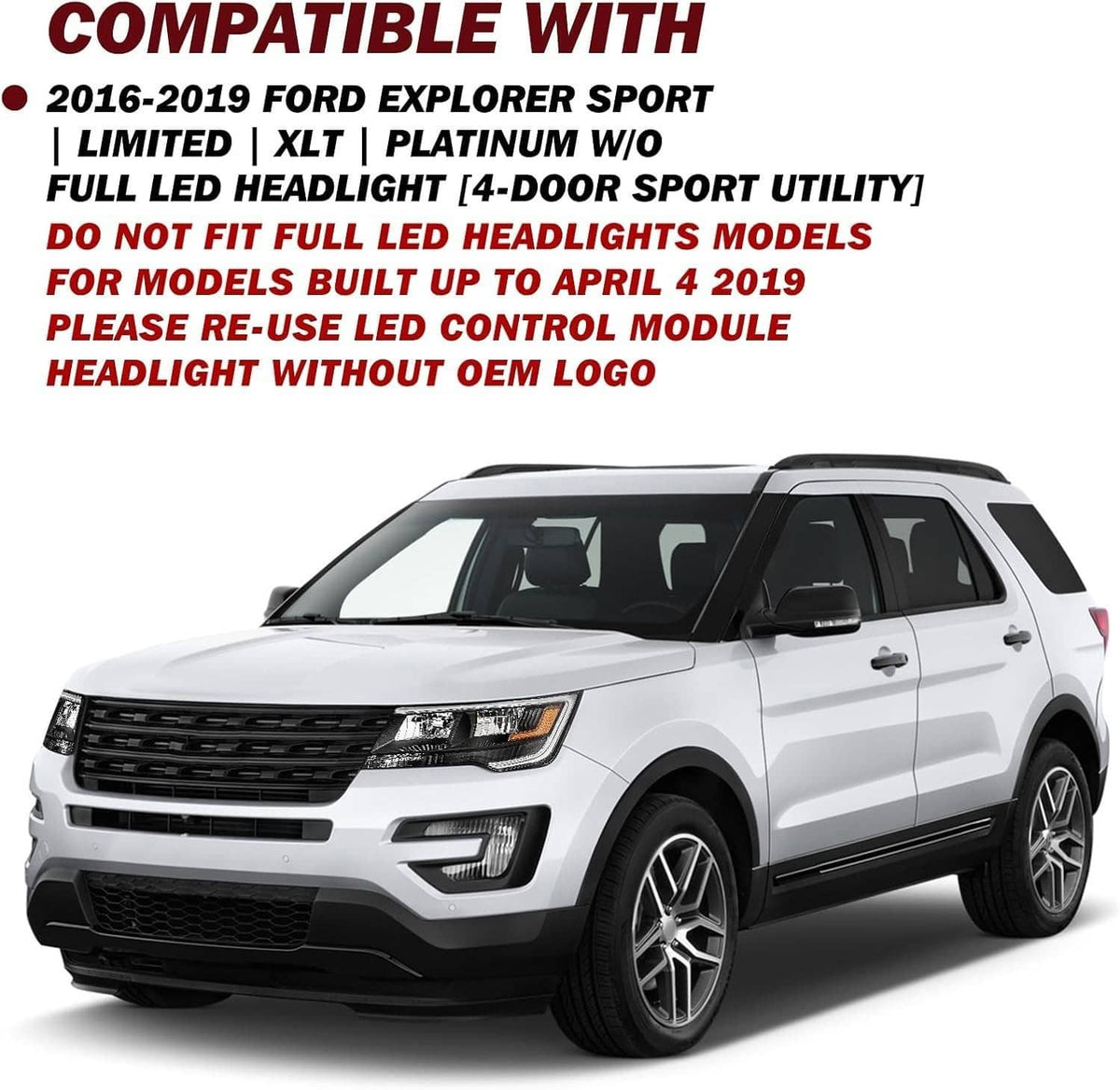 Solidspare Pair Headlights Assembly w/LED DRL For 2016-2019 Ford Explorer Left & Right Side