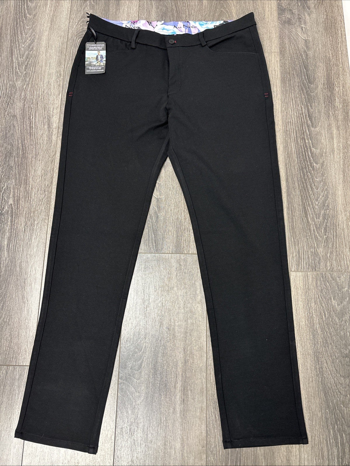 Au Noir Pants Mens 38 Black Magnum Sophisticated Slack Straight Leg Flex Stretch