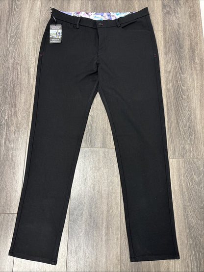 Au Noir Pants Mens 38 Black Magnum Sophisticated Slack Straight Leg Flex Stretch
