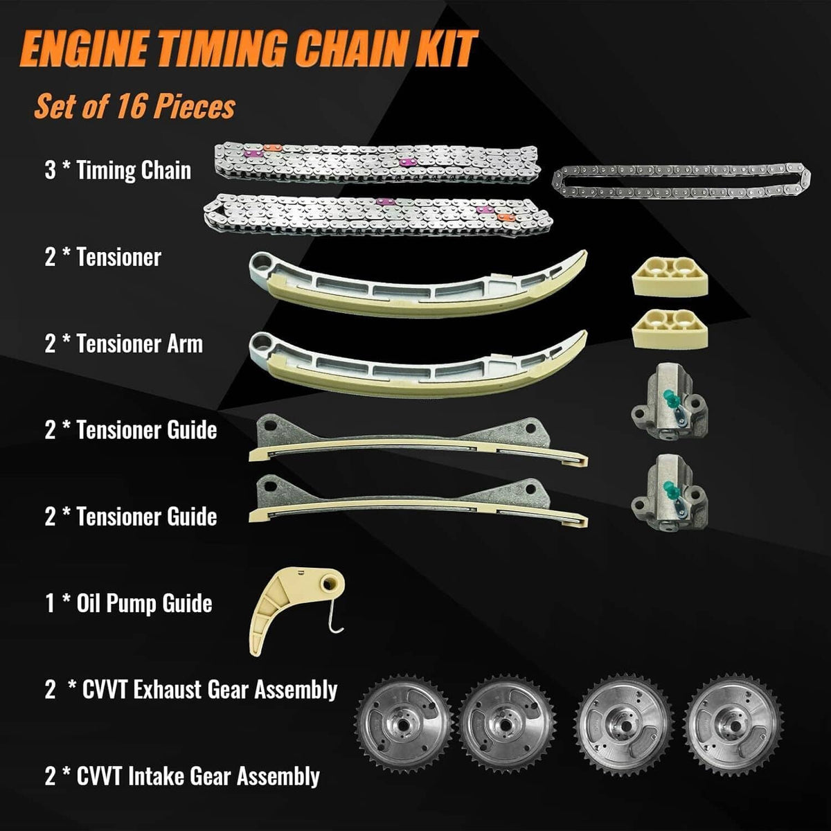 Solidspare Engine Timing Chain Kit For Hyundai KIA Santa Fe Sorento Azera 3.8 24410-3CGA3