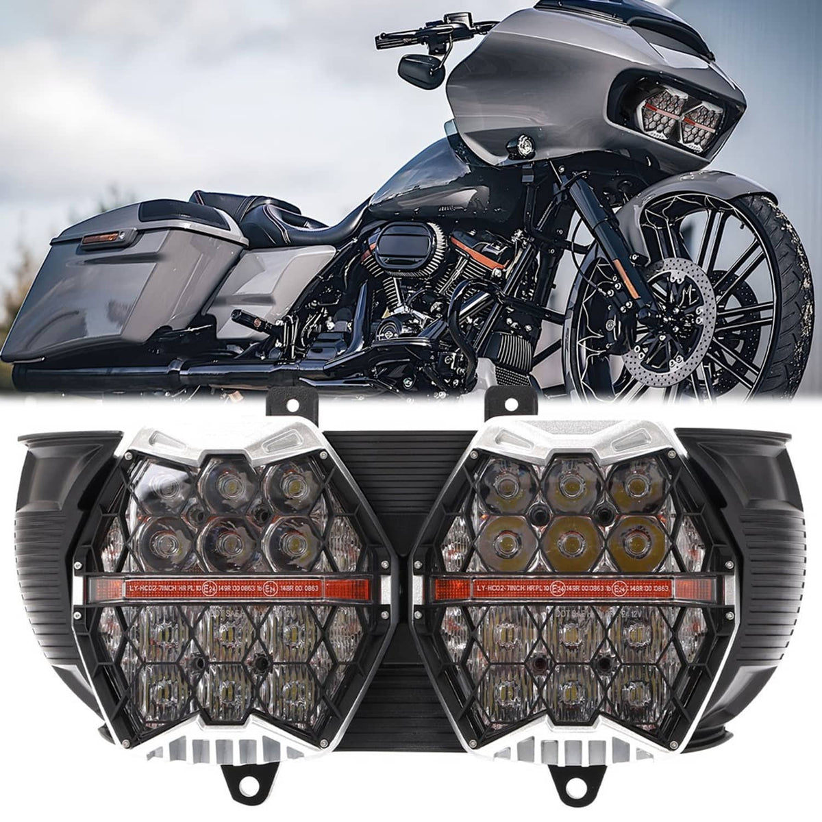Solidspare For Road Glide 2015-2024 Black 240W Motorcycle DRL Dual LED Headlight Headlamp