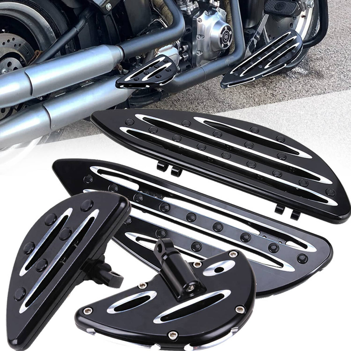 Solidspare Driver&Stretched Floorboards Foot Boards For Harley Touring Softail Slim FLS FLD