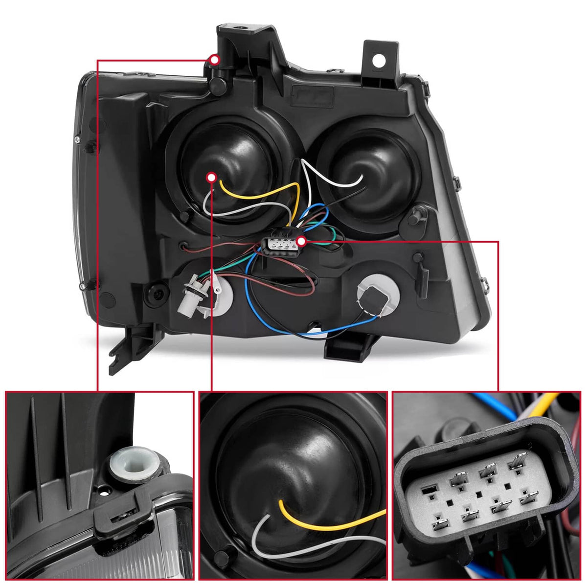 Solid Spare Headlights For Avalanche/Suburban/Tahoe 2007-2014 LED Bar LH+RH Projector