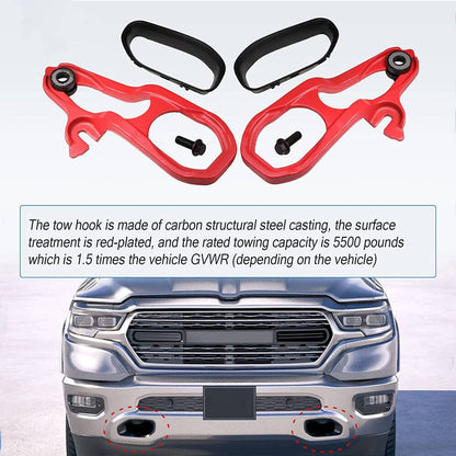 Solidspare Heavy Duty Front LH & RH Tow Hooks w/ Hardware For Dodge 2019 -2022 Ram 1500 DT
