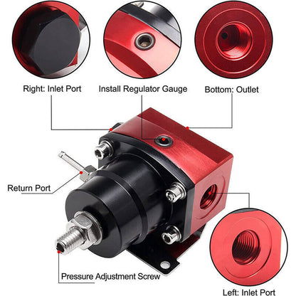 Solidspare New Adjustable Fuel Pressure Regulator Kit Oil 0-100psi Gauge -6AN Black & Red