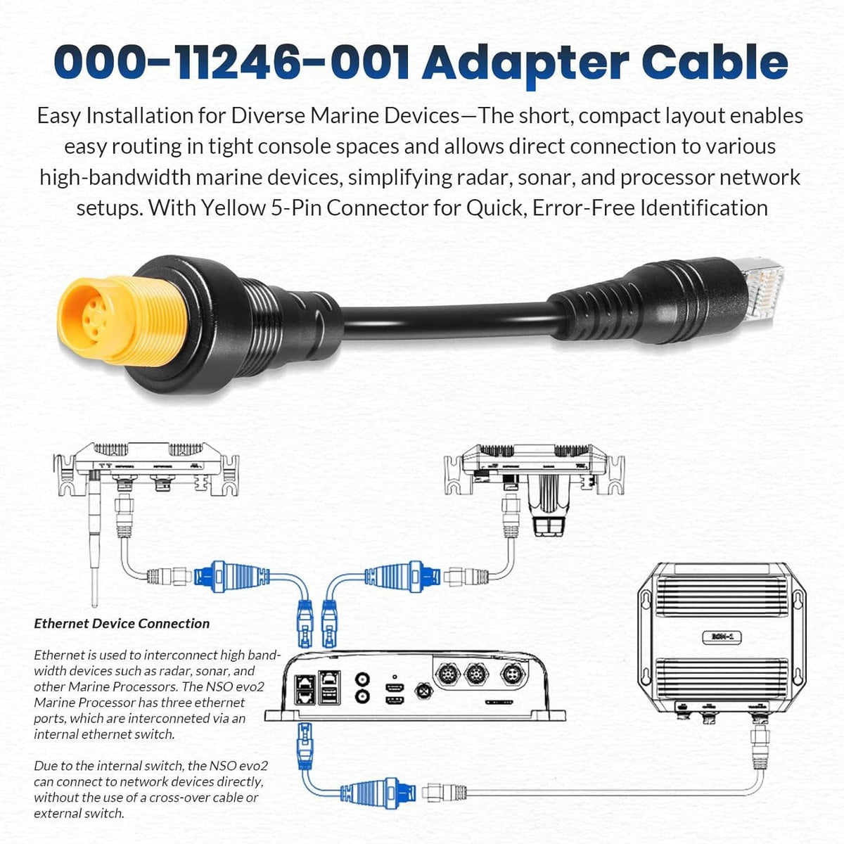 Solidspare RJ45 to 5-Pin Ethernet Adapter Cable 000-11246-001 for Simrad NSO evo2 & Zeus2