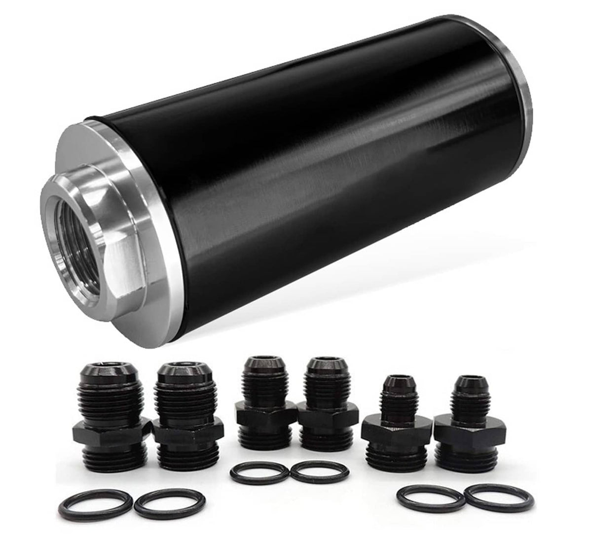 Solidspare Inline Fuel Filter 100 Micron with 6AN 8AN 10AN Adapter Universal Cleanable 58mm