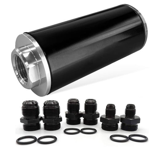 Solidspare Inline Fuel Filter 100 Micron with 6AN 8AN 10AN Adapter Universal Cleanable 58mm