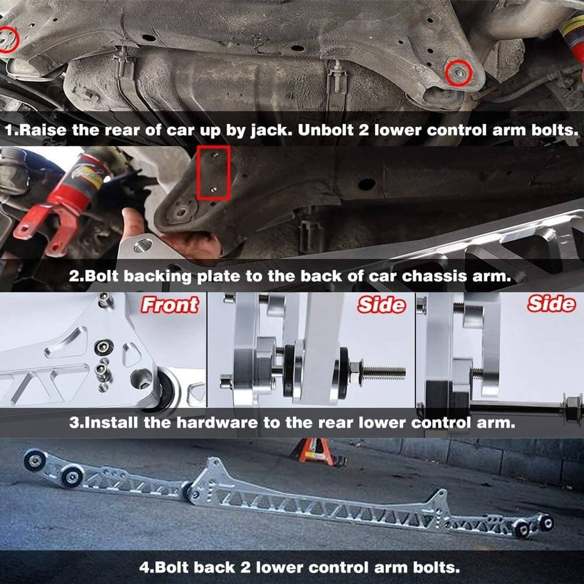 Solidspare Rear Lower Control Arm Subframe Brace Tie Bar for 1992-1995 Honda Civic EG 88-95