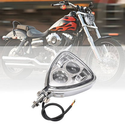 Solidspare Motorcycle Chrome Triangle Headlight Lamp Assembly For Harley Chopper Bobber