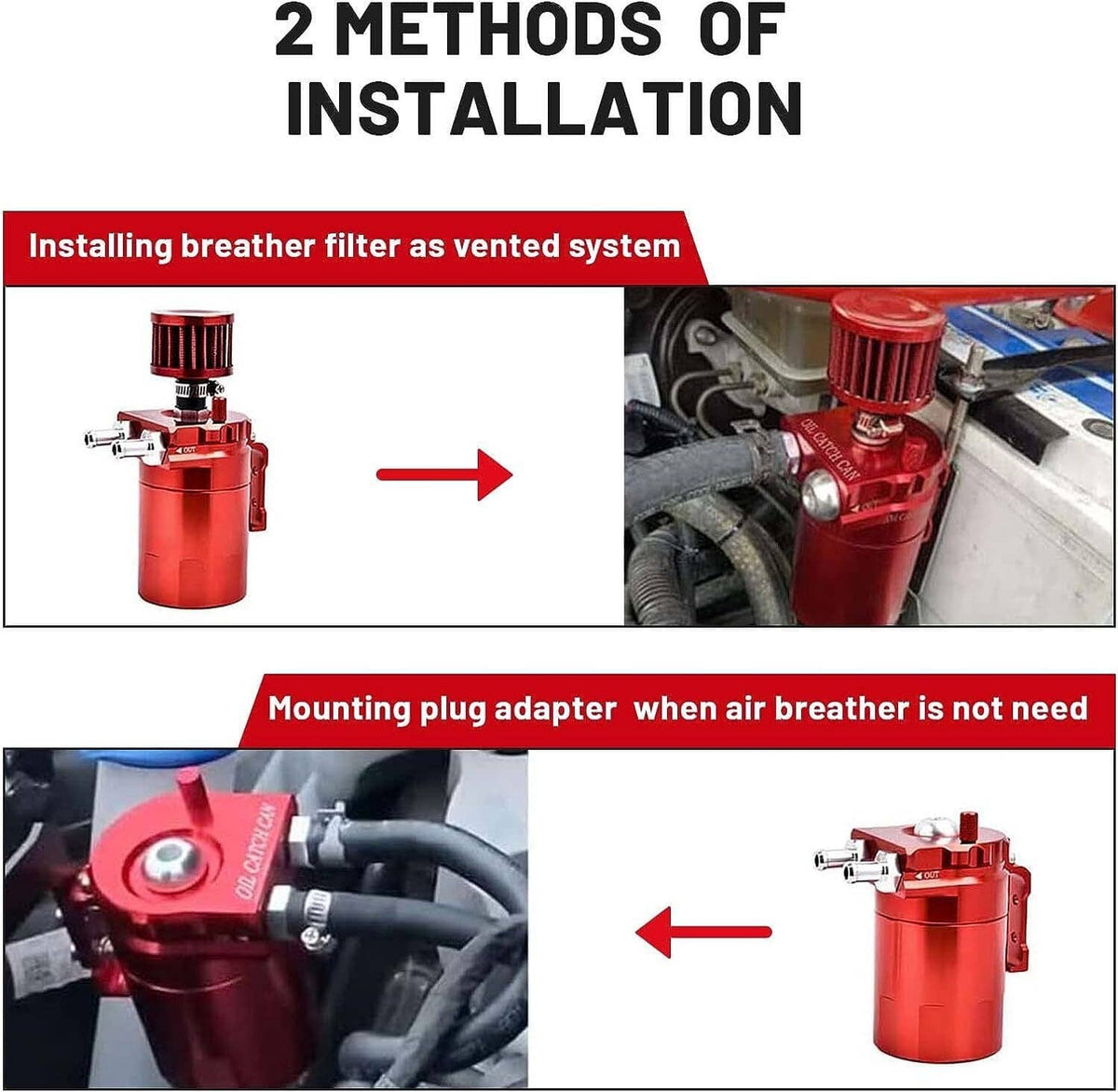 Solidspare Red 300ML Oil Catch Can Kit Reservoir Baffled Tank w/Breather Filter Universal