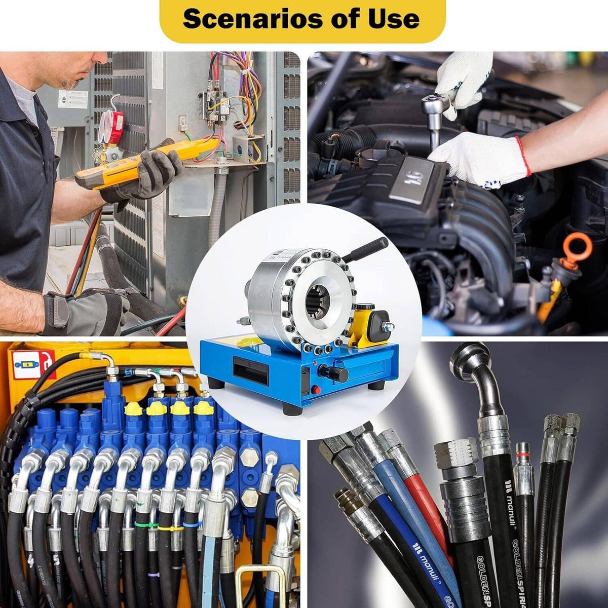 Solidspare New 5600KN Hydraulic Hose Crimper Pipe Clamping Machine w/ 8 Sets Dies 10mm-30mm