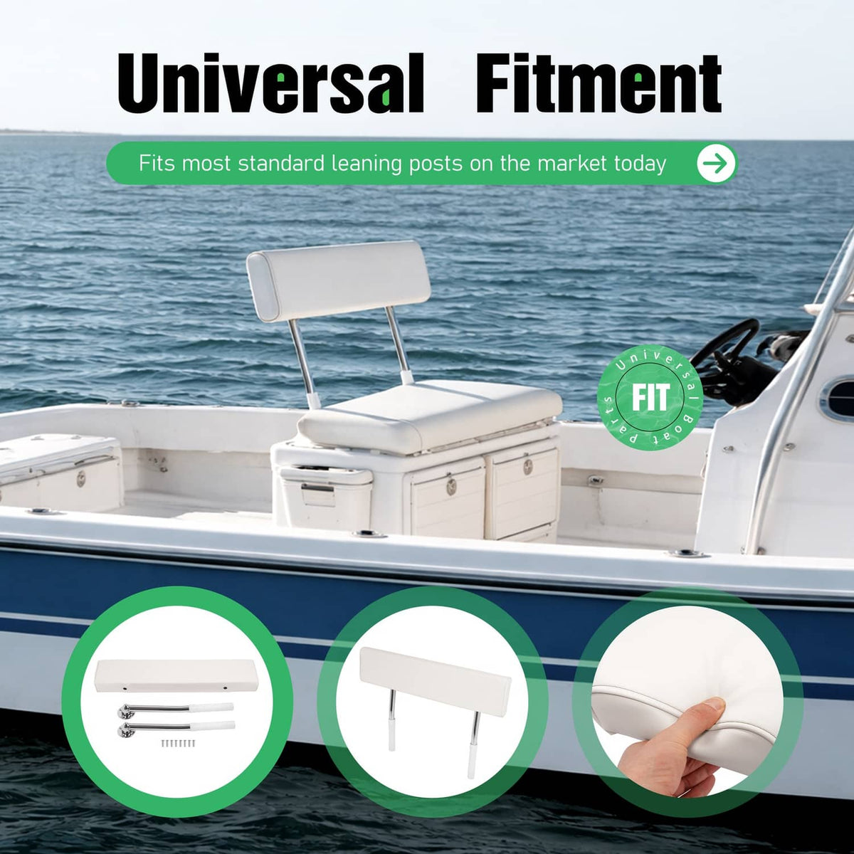 Solidspare For Universal Boat Seat Backrest W/Folding Arms Leaning Post White + Silvery