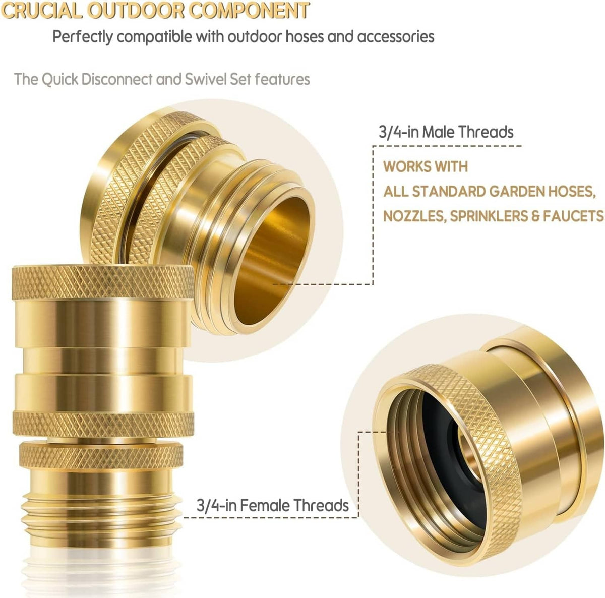 Solid Spare 22729 Hose Quick Disconnect Set Heavy-Duty Brass, 3/4” GHT Male x Female