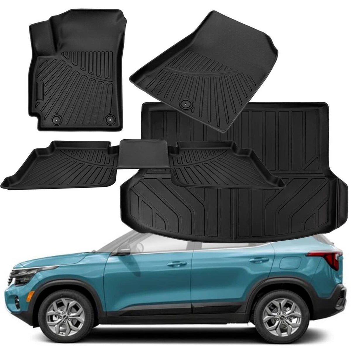 Solidspare 4pcs Floor Mats Liner Set for 2021-2025 Kia Seltos 3D Molded TPE All-Weather