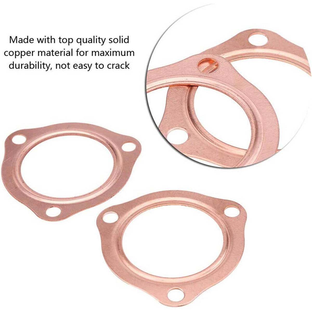 Solidspare 2Pcs 2.5"Universal Copper Header Exhaust Collector Gaskets Flanges 3-Hole 2-1/2"