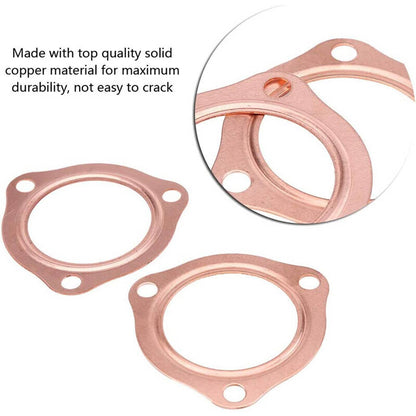 Solidspare 2Pcs 2.5"Universal Copper Header Exhaust Collector Gaskets Flanges 3-Hole 2-1/2"
