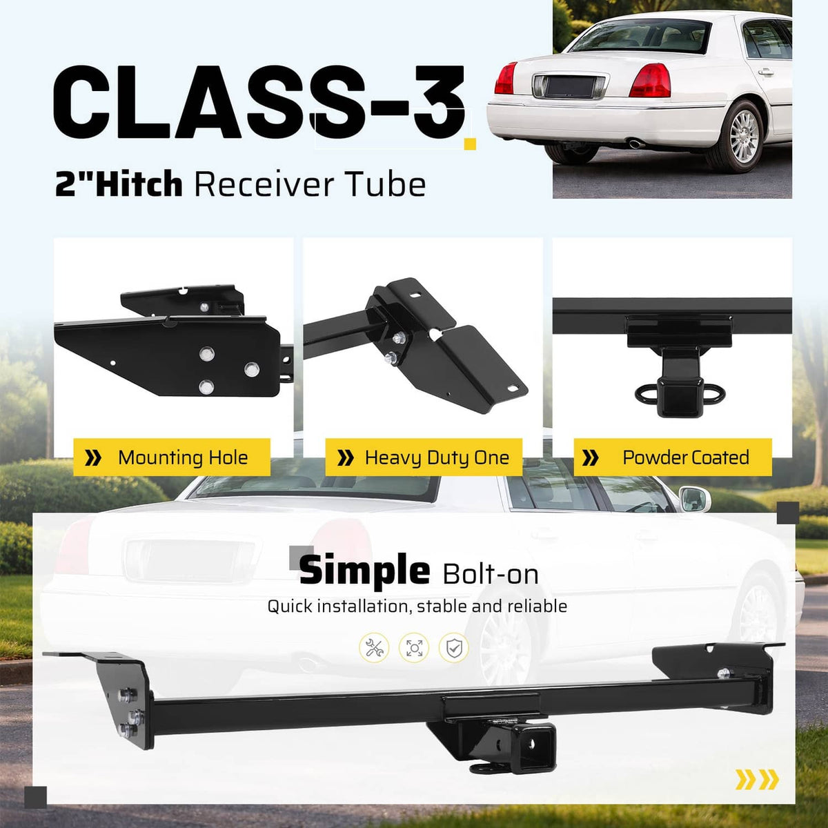 Solid Spare For Grand Marquis/Crown Victoria/Marauder/Town Car 79-11 Class3 Trailer Hitch 2"