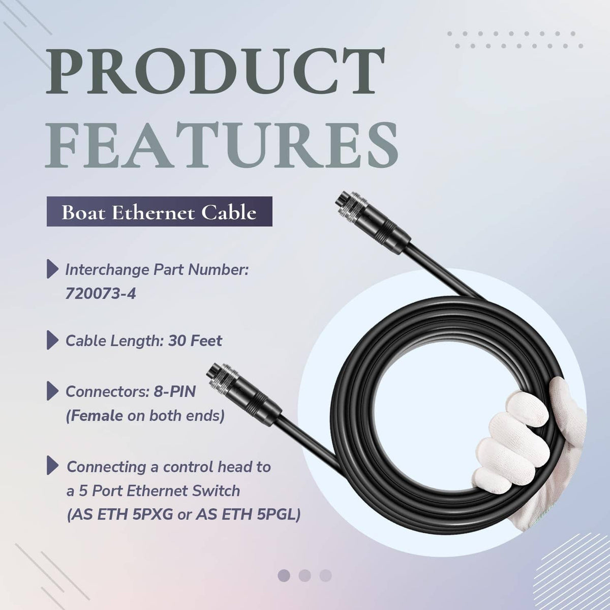 Solidspare Replace for Humminbird 720073-4 Boat Ethernet Cable AS EC 30E Ethernet Cord 30ft