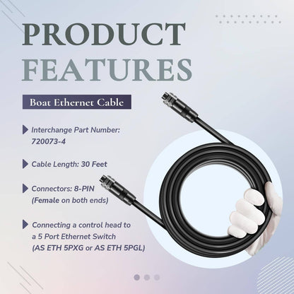 Solidspare Replace for Humminbird 720073-4 Boat Ethernet Cable AS EC 30E Ethernet Cord 30ft