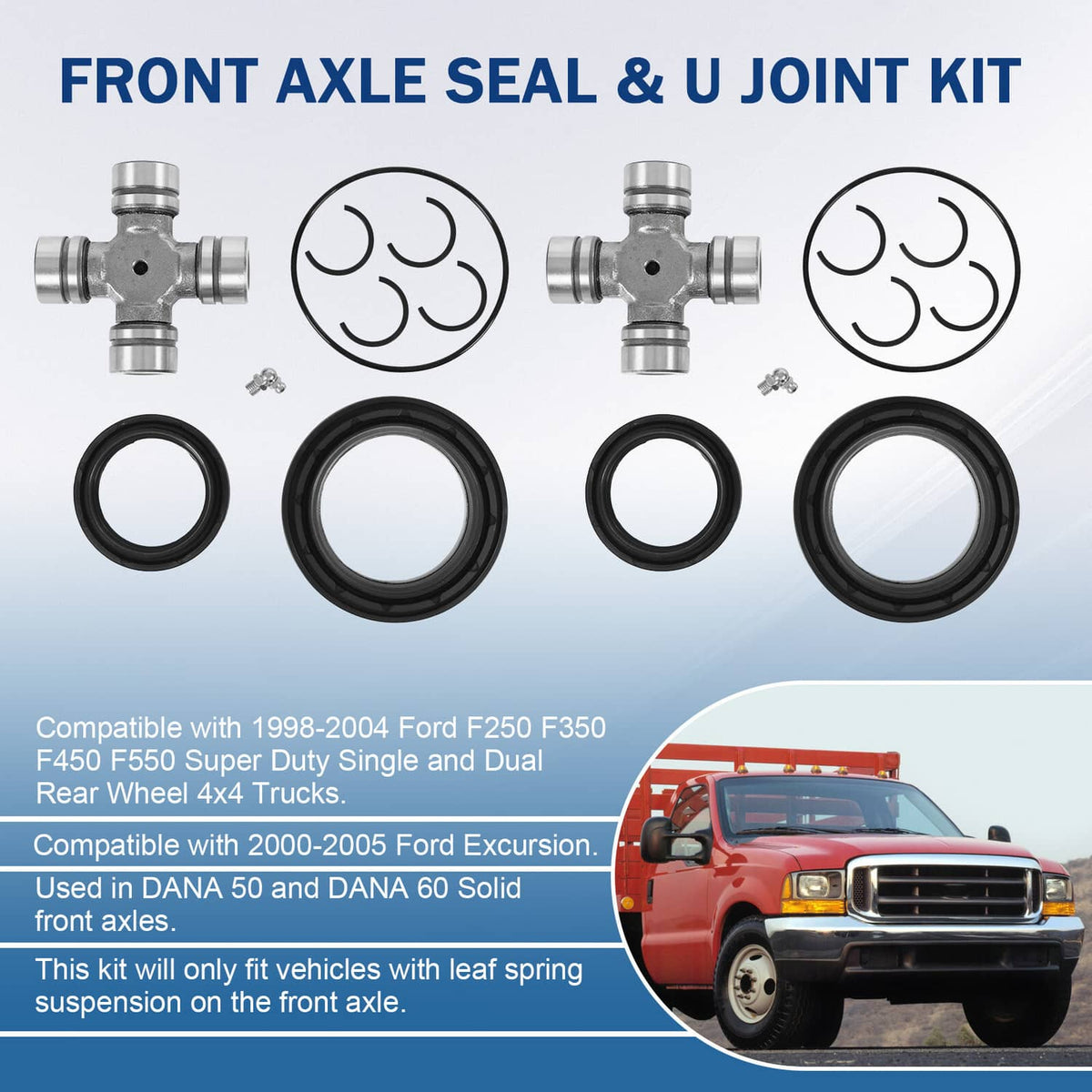 Solidspare Front Axle Seal And U Joint Kit For 1998-04 Ford F250 F350 Excursion DANA 50 60