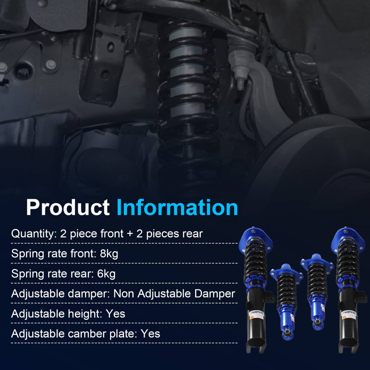 Solidspare Front & Rear Suspension Coilover Struts Coils Shocks Kit For Scion TC 2005-2010
